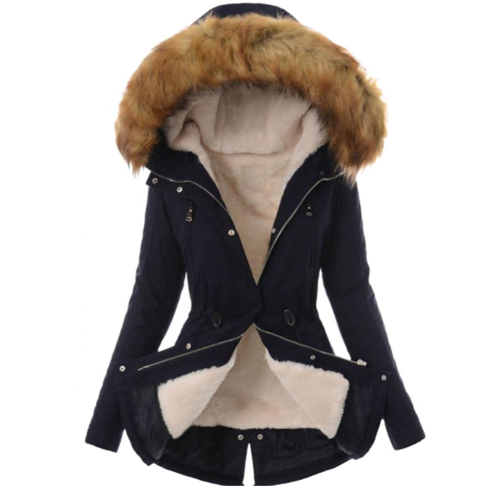 Casual Long Cotton Puffer Coat with Faux Fur Hood