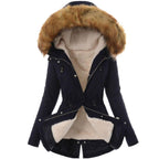Casual Long Cotton Puffer Coat with Faux Fur Hood