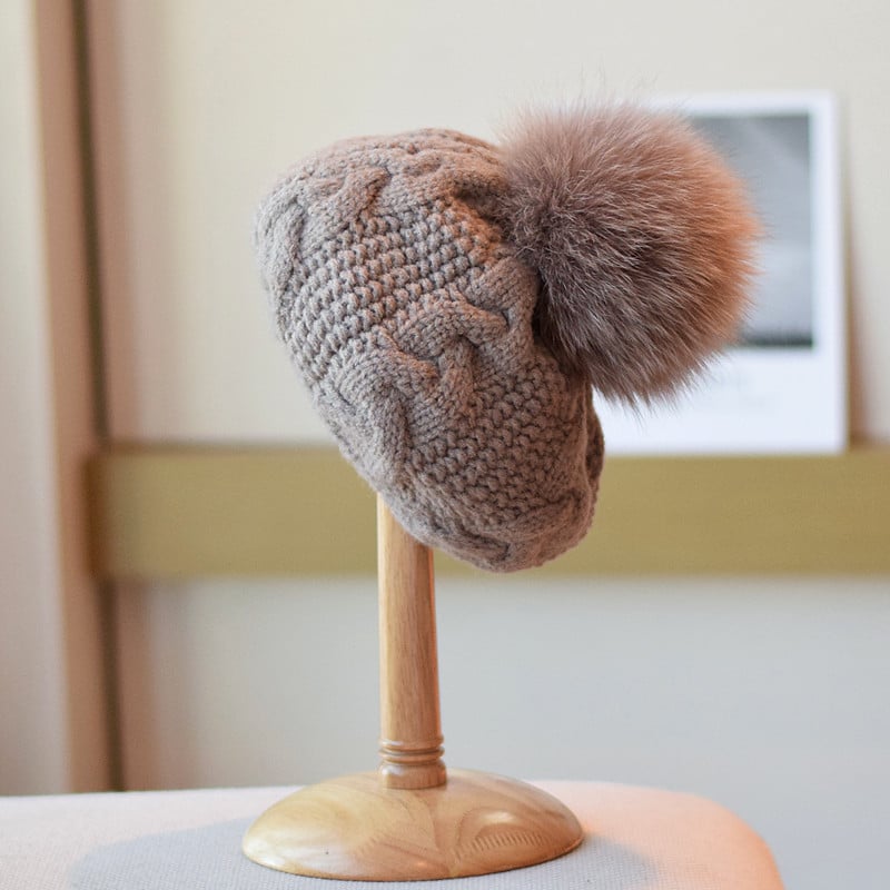 Warm Wool Hat with Fried Dough Twists Pattern | Embroidered Cap