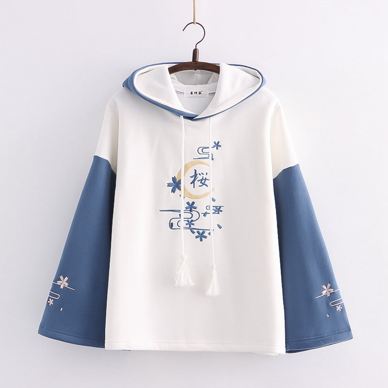 Alphabet Color Matching Velvet Hooded Sweater for Women