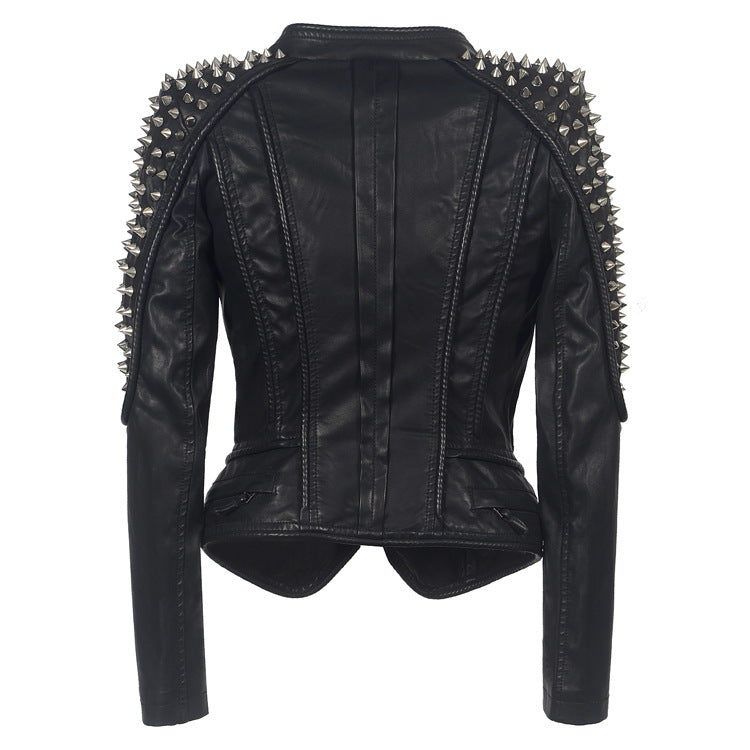 Short Motorcycle Leather Jacket for Women - Punk Style