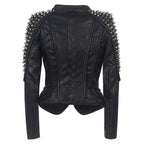 Short Motorcycle Leather Jacket for Women - Punk Style
