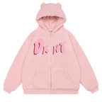 Embroidered Teddy Bear Ear Hooded Wool Coat