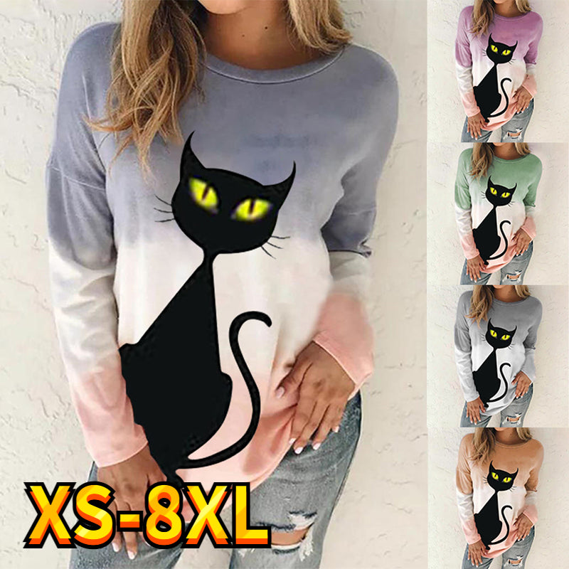 Cartoon Cat Print Women's Pullover Sweatshirt XS-8XL | Streetwear