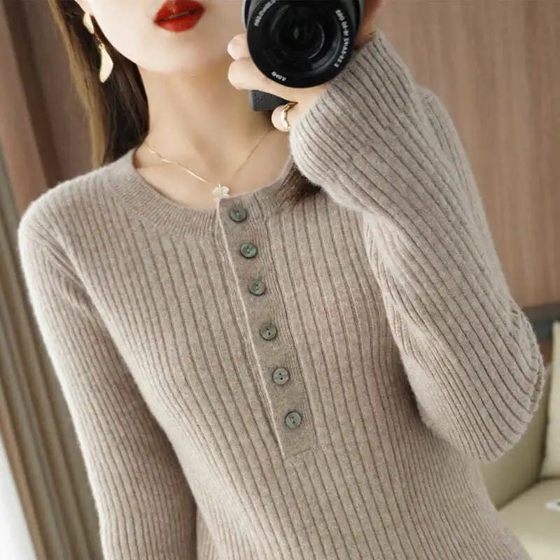 Korean O-neck Warm Sweater for Women - Slim Fit Tops