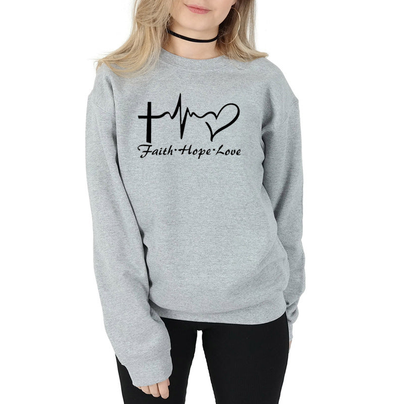 Faith Hope Love Graphic Long Sleeve Hoodie | Streetwear