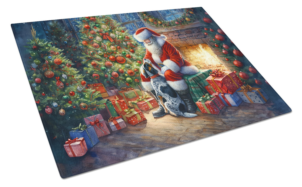Bluetick Hound and Santa Claus Glass Cutting Board