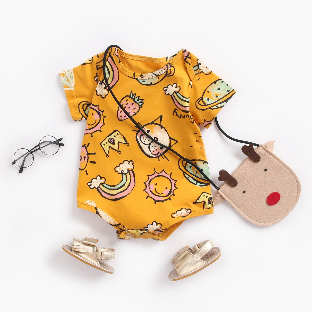 Cartoon Animal Print Baby Bodysuit for Infants