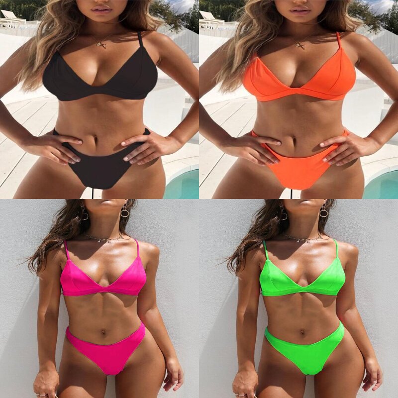 Plus Size Sexy Solid Color Bikini Swimsuit for Women