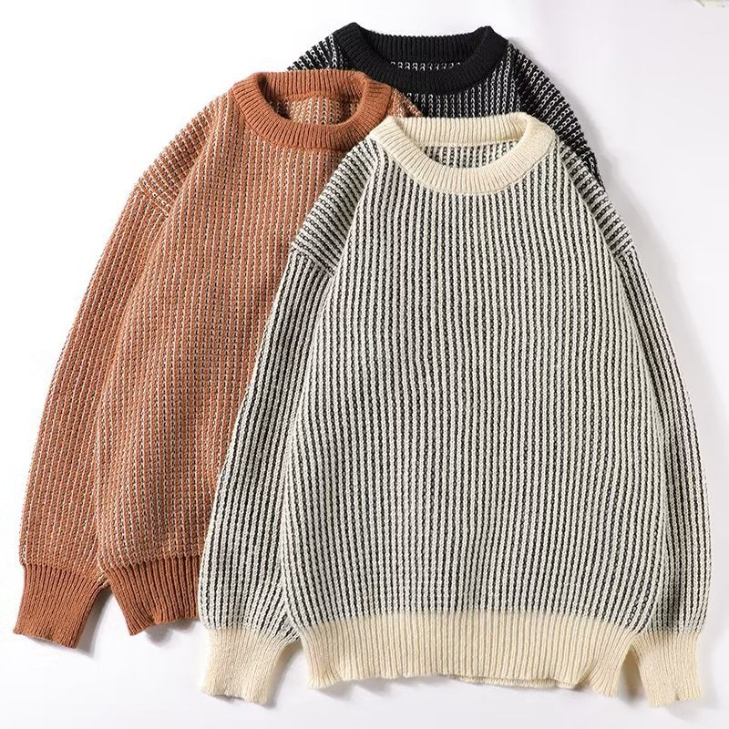 Men's Round Neck Striped Sweater