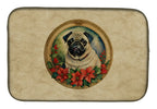 Pug Christmas Flowers Dish Drying Mat