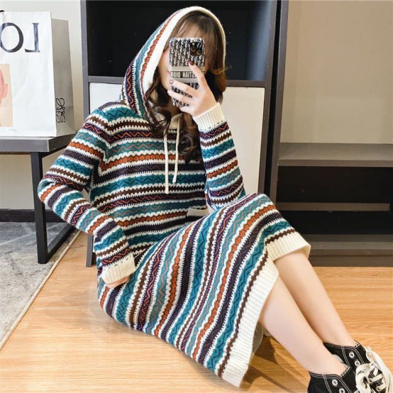 Hooded Long Sleeve Pullover Dress for Women | Streetwear
