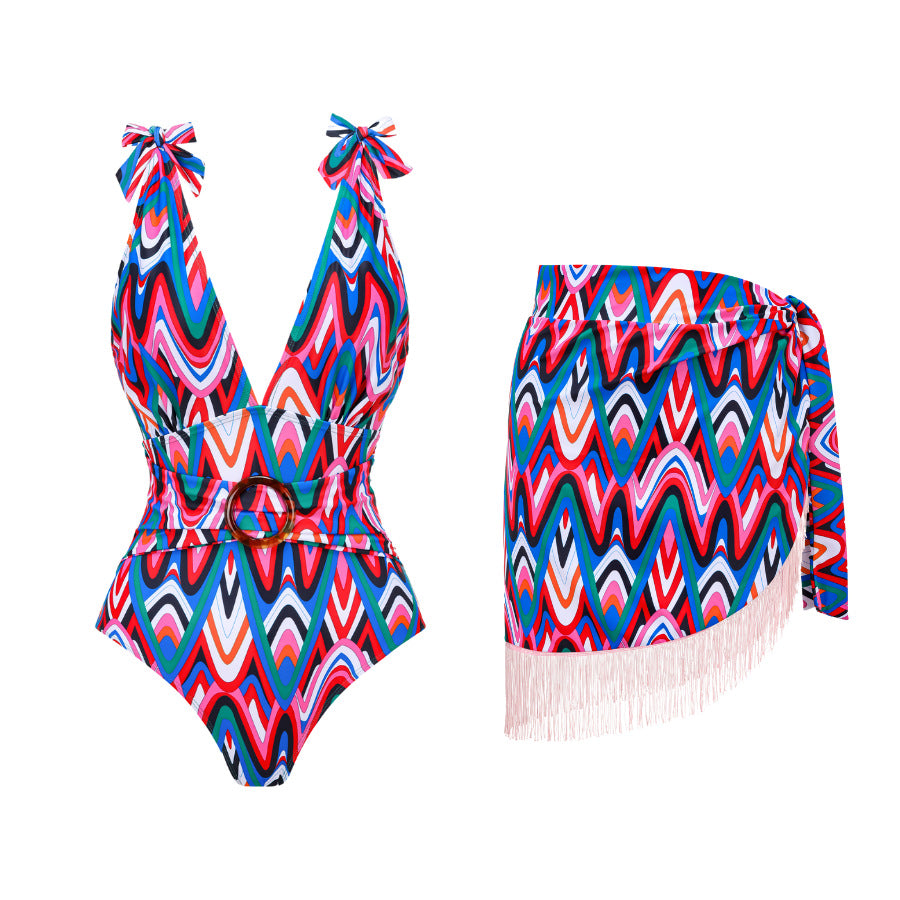 2024 Cross-Border Women's Floral Swimsuit with Skirt Set