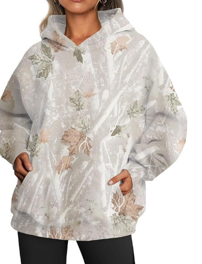 Women's Oversized Camouflage Hoodie with Maple Leaf Print | Streetwear