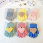 Warm Pure Color Love Children's Gloves for Cold Weather