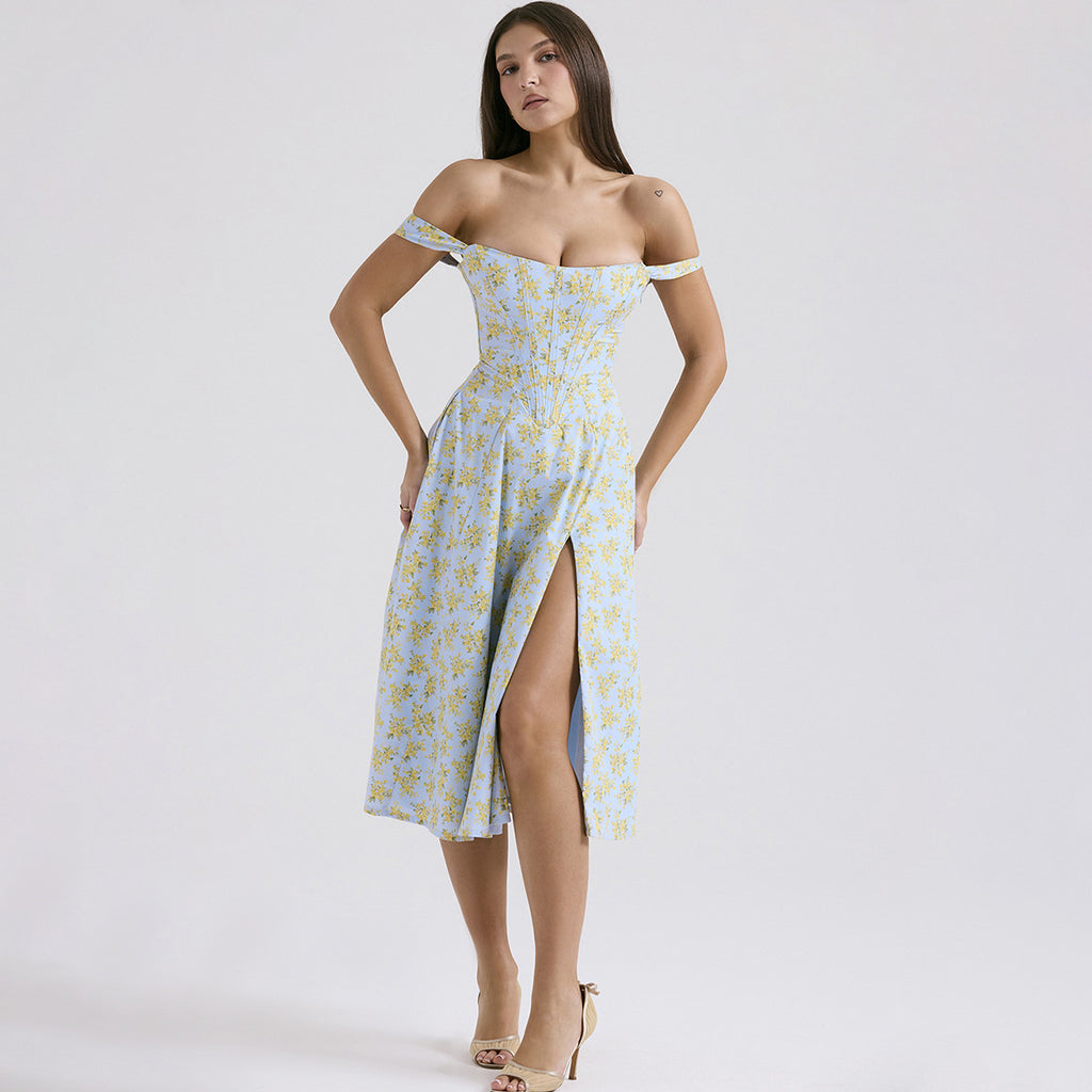 Floral Backless Midi Dress with Spaghetti Straps
