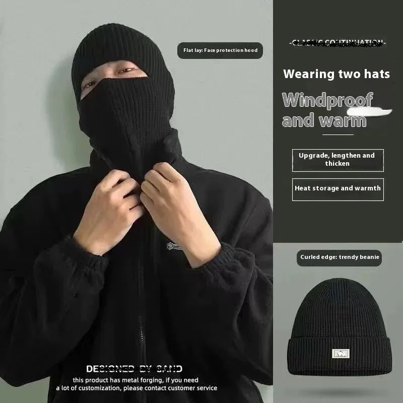 Men's Outdoor Thickened Warm Wool Hat Mask Dual-use | Embroidered Cap