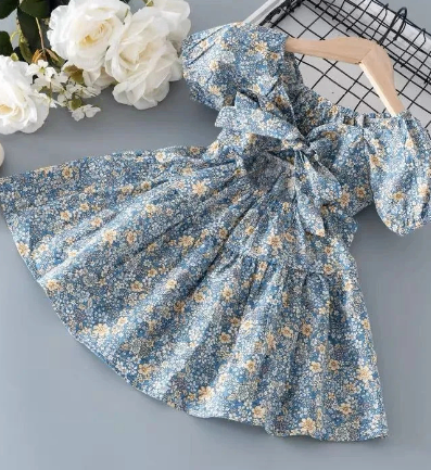 Girls' Floral Princess Dress with Cut-Out Waist