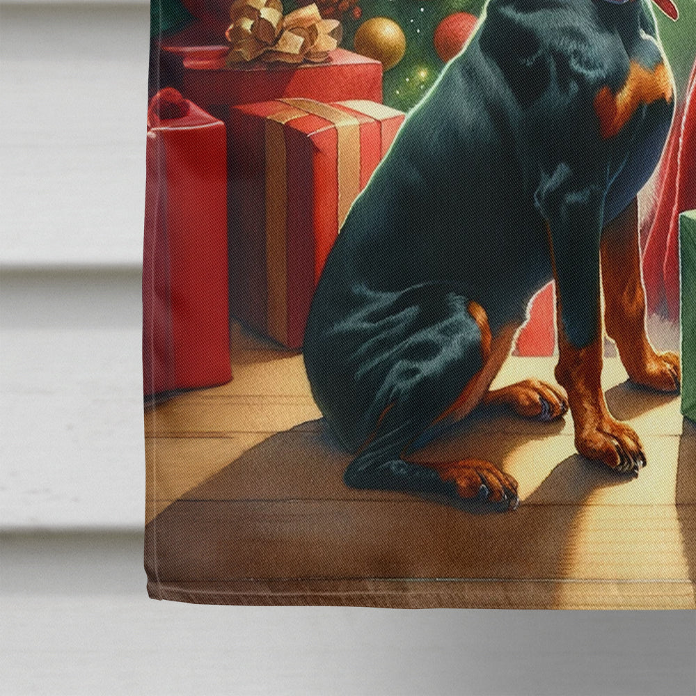 Doberman Pinscher and Santa Claus House Flag