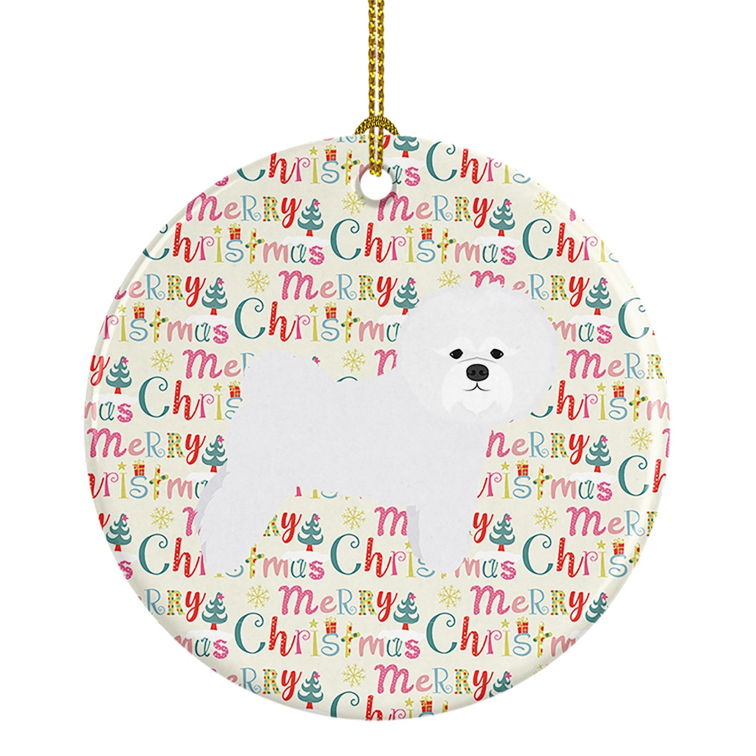 Bichon Frise Merry Christmas Ceramic Ornament