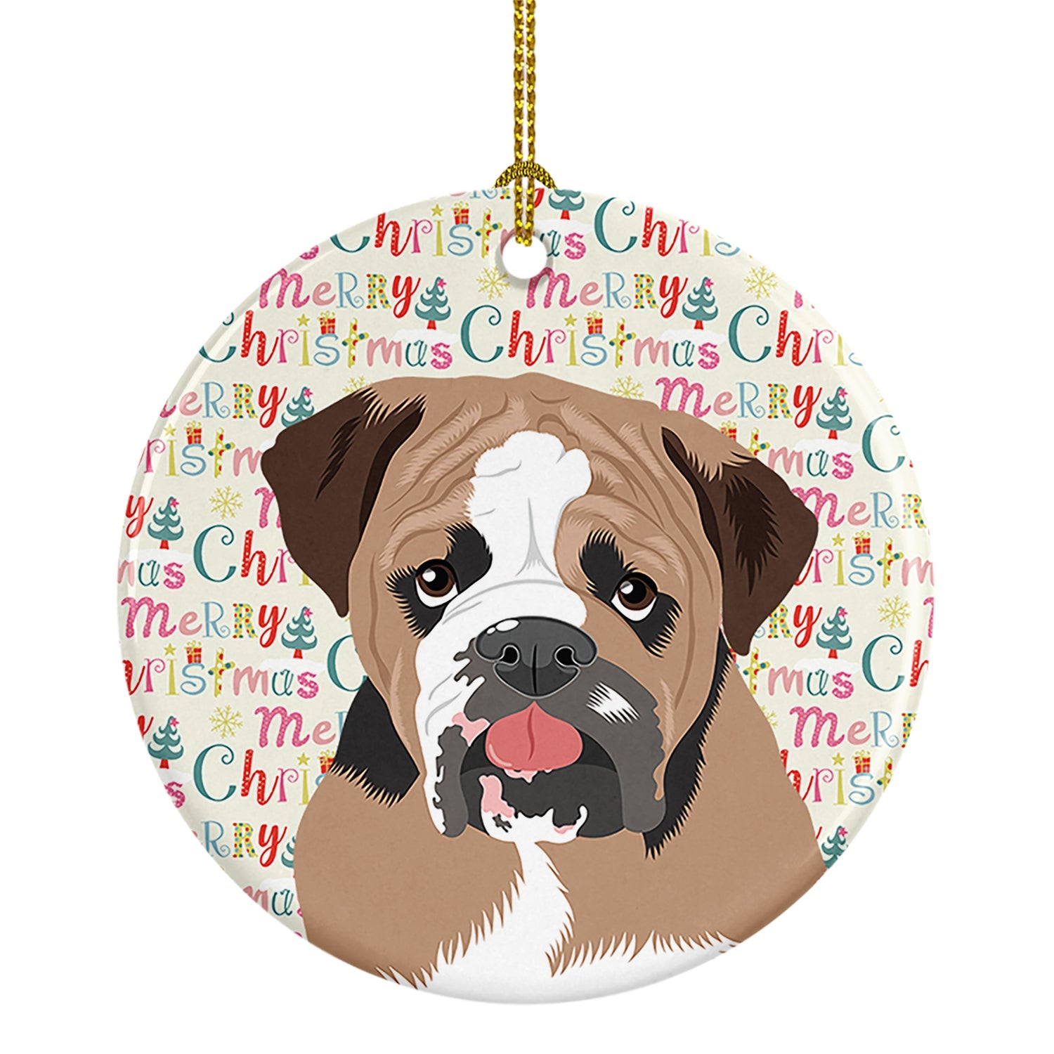 English Bulldog Tricolor #4 Christmas Ceramic Ornament