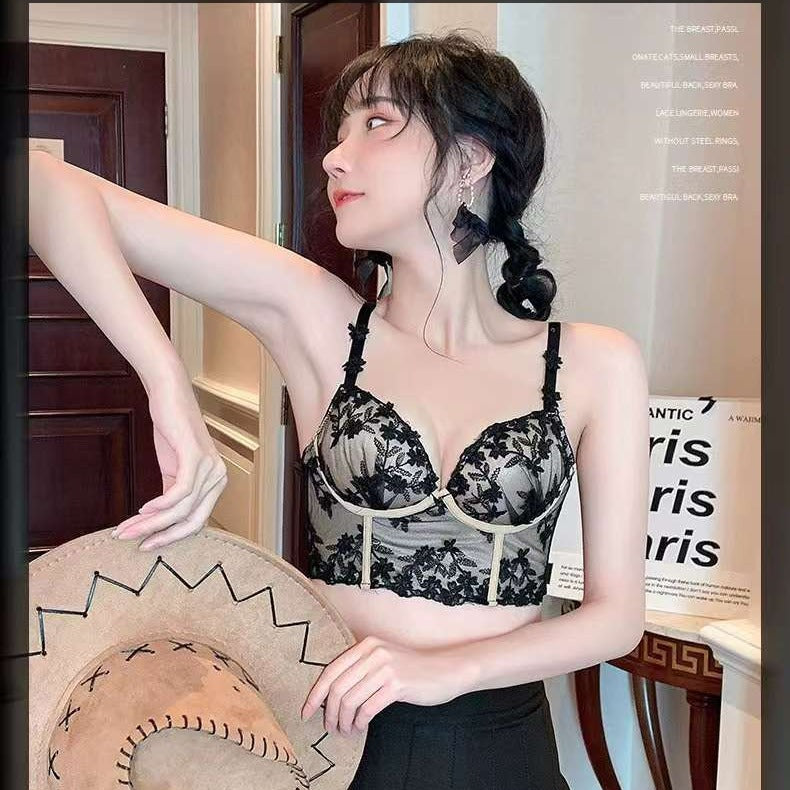 French Vintage Embroidered Lace Bralette for Women