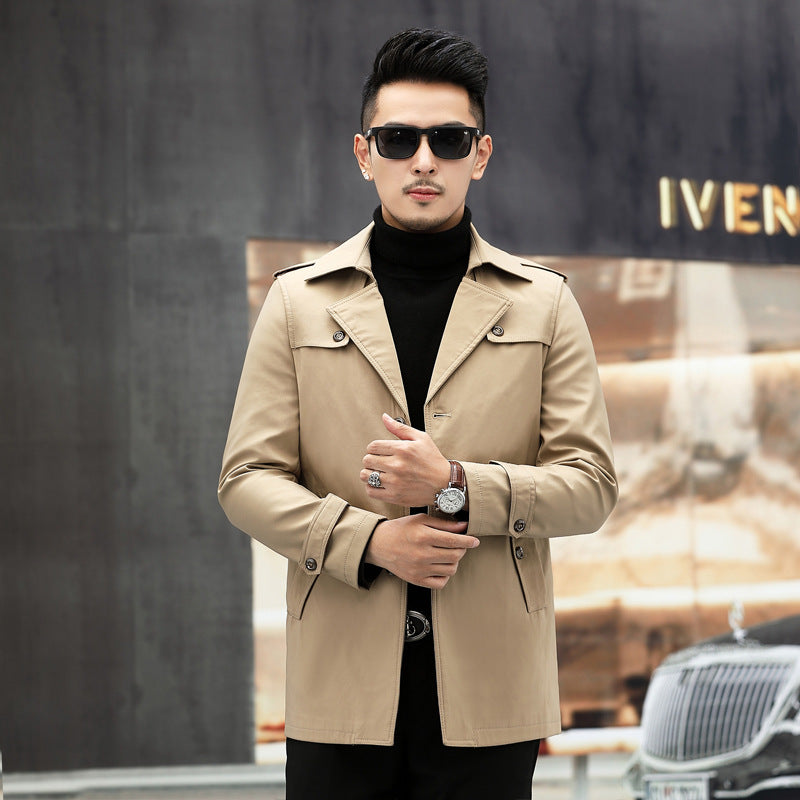 Men's Mid Length Autumn Windbreaker - Business Casual Plus Size