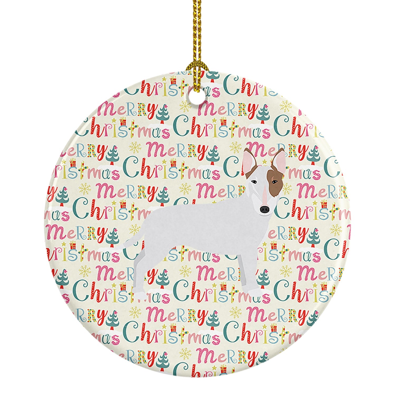 Bull Terrier Merry Christmas Ceramic Ornament