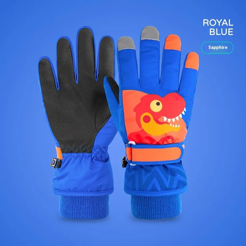 Children's Velvet Padded Little Dinosaur Gloves