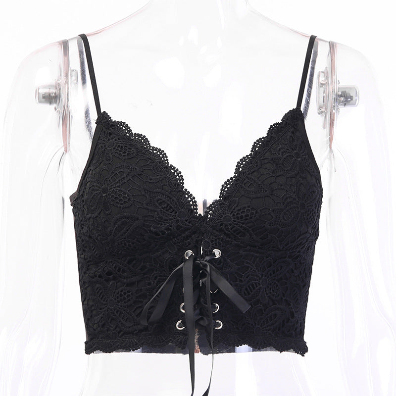 Lace-Up Crochet Bralette Camisole