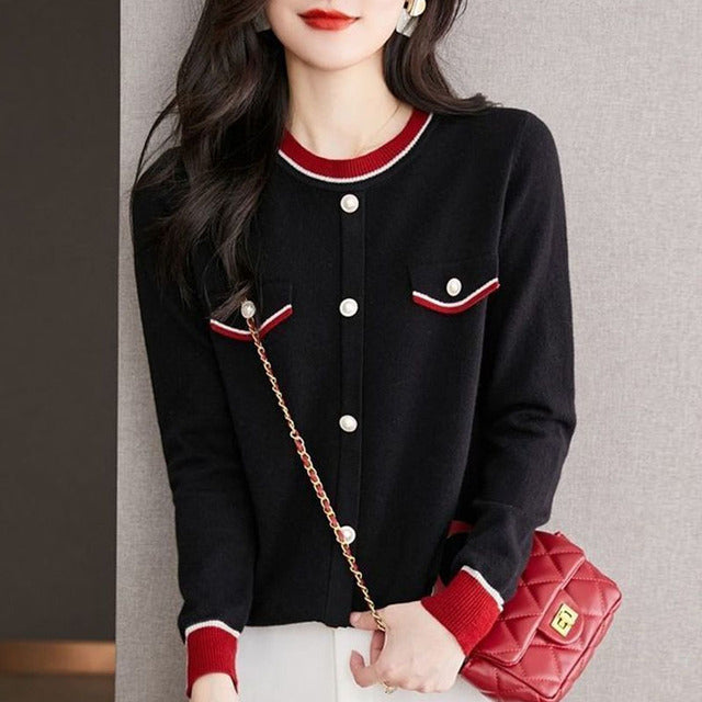 Autumn Fashion Round Neck Color Block Women's Sweater