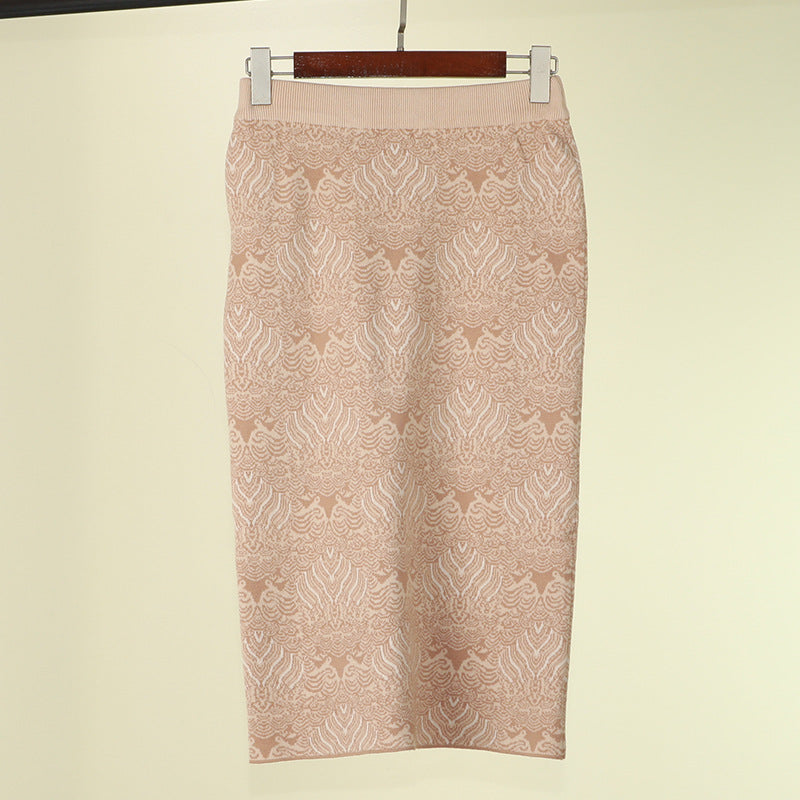 Vintage Wool Knitting Hip-Wrapped Straight Skirt