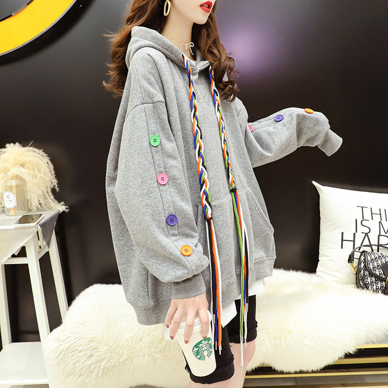 Korean Style Button Stitching Drawstring Blouse Jacket
