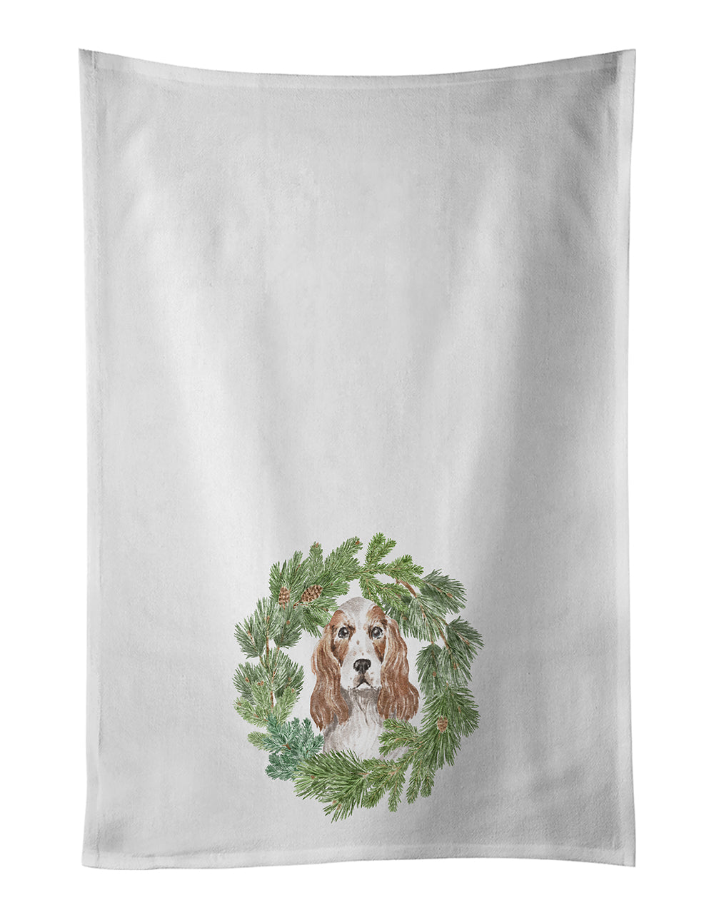 Cocker Spaniel Red and White Christmas Wreath Kitchen Towel Set of 2