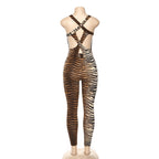 2019 Women's Tiger Stripe Backless Bodysuit Jumpsuit