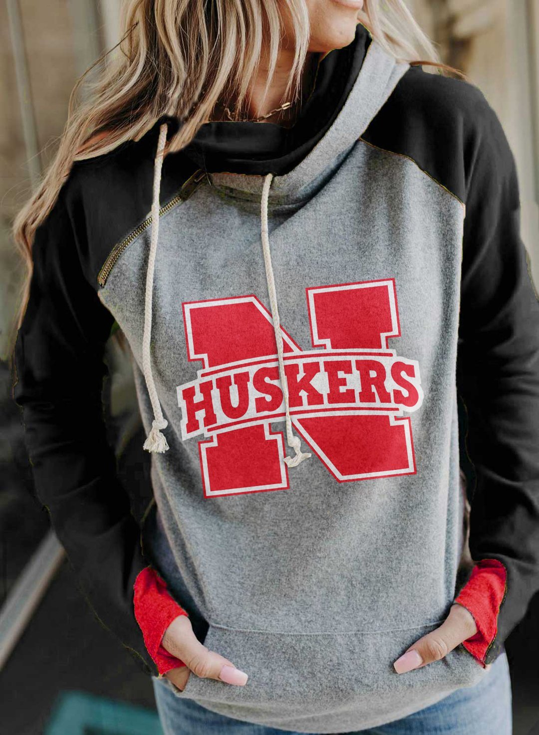 Women's V-neck Buttoned Long Sleeve Sports Hoodie | Streetwear