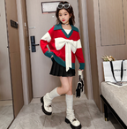 Cute Red Knitted Bow Top for Women - Christmas Style