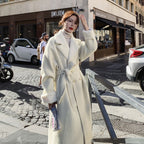Faux Rabbit Fur Collar Double-breasted Wool Coat