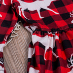 Christmas Plaid Reindeer Print Princess Dress for Kids