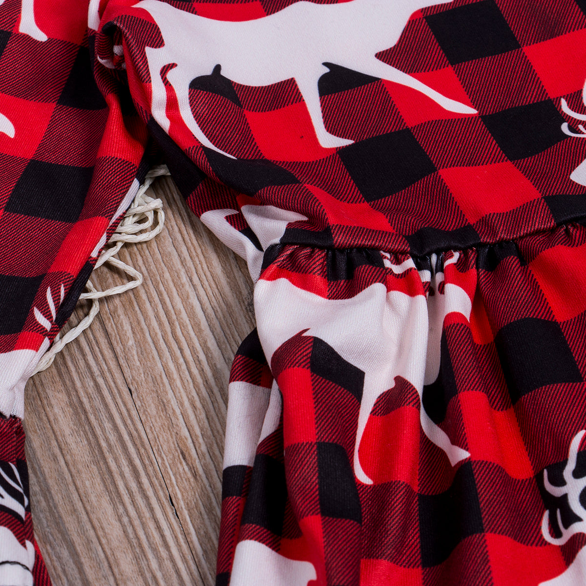 Christmas Plaid Reindeer Print Princess Dress for Kids