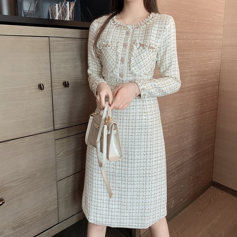 Padded Base Long-sleeved Women's Wool Dress
