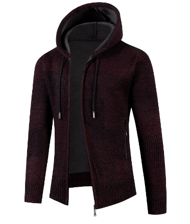 Slim Fit Hooded Plaid Knit Jacket for Men