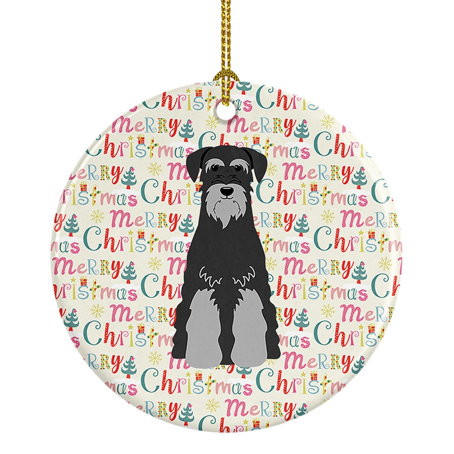 Merry Christmas Standard Schnauzer Black Grey Ceramic Ornament