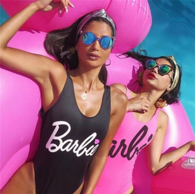 Barbie Doll One-Piece Swimsuit with Lettering