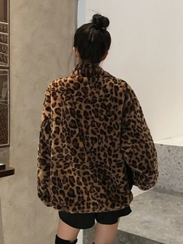 Women's Winter Leopard Print Thick Coat (Korean Style)