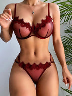 Lace Floral Underwire Lingerie Set for Women