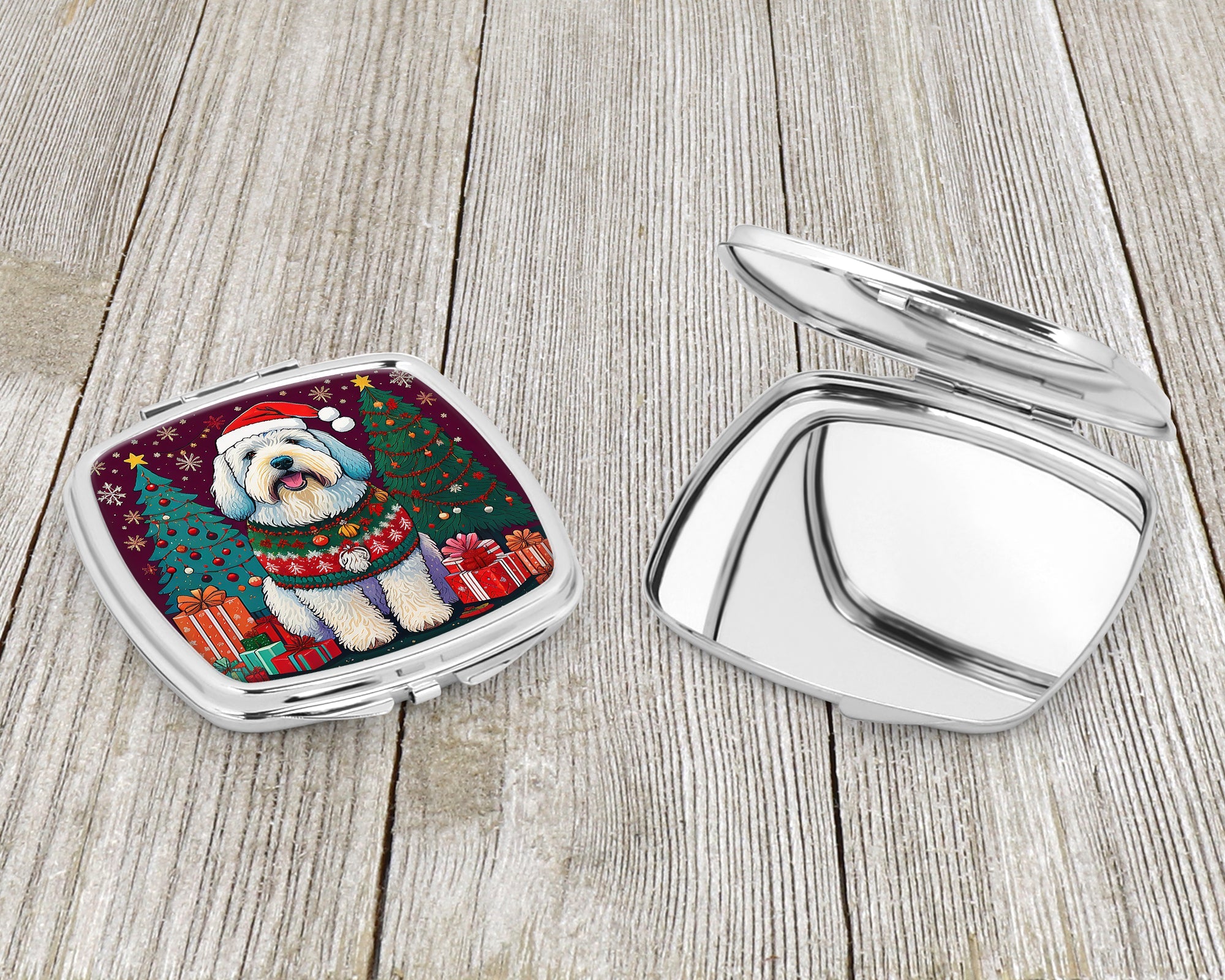 Old English Sheepdog Christmas Compact Mirror