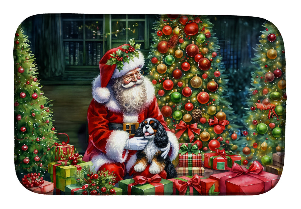 Cavalier Spaniel and Santa Claus Dish Drying Mat