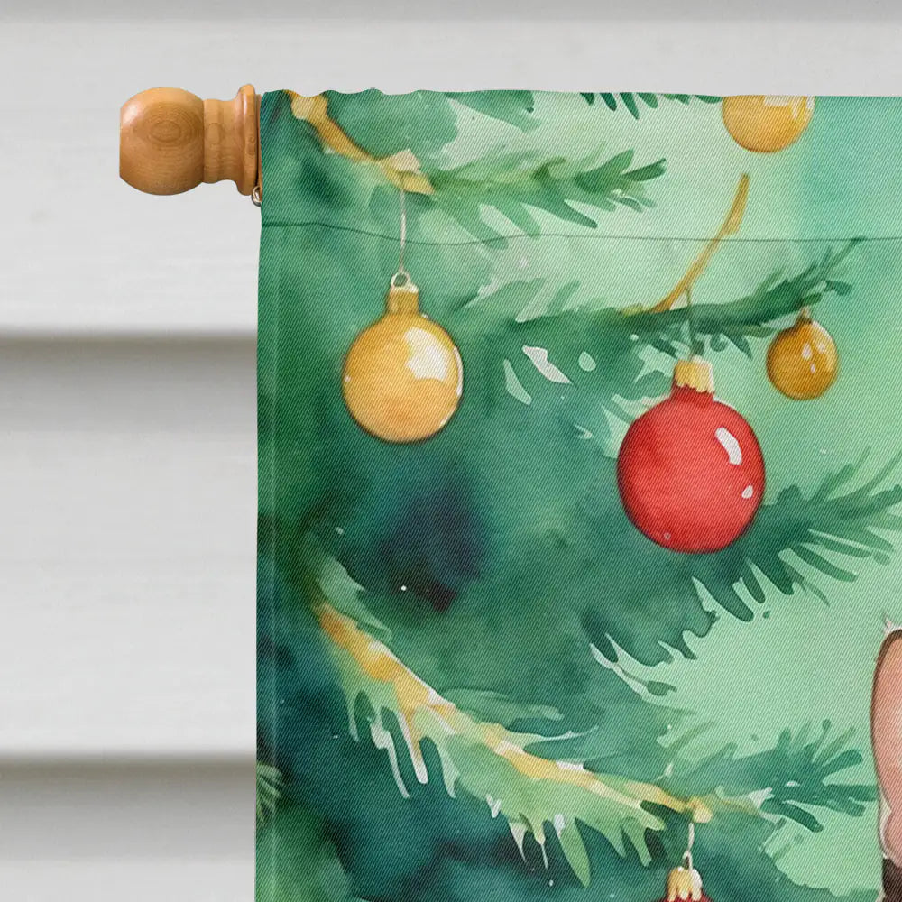 Manx Cat By the Christmas Tree House Flag
