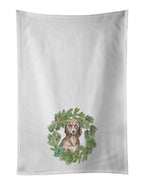 Dachshund Sable Longhaired Christmas Wreath Kitchen Towel Set of 2